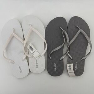 Old Navy 2 pack  Womens Flip Flops Sandals White Gray Size 9 New